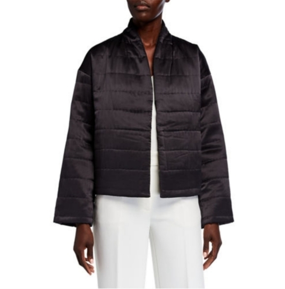 Eileen Fisher NWT Quilted Silk Charmeuse Short Kimono Coat Size Small